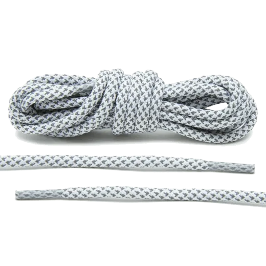 Białe okrągłe odblaskowe sznurowadła, sznurówki, sznury do sneakersów, kicksów, Adidas NMD R1, Ultra Boost, Yeezy 350. Customizacja butów Lace Lab.